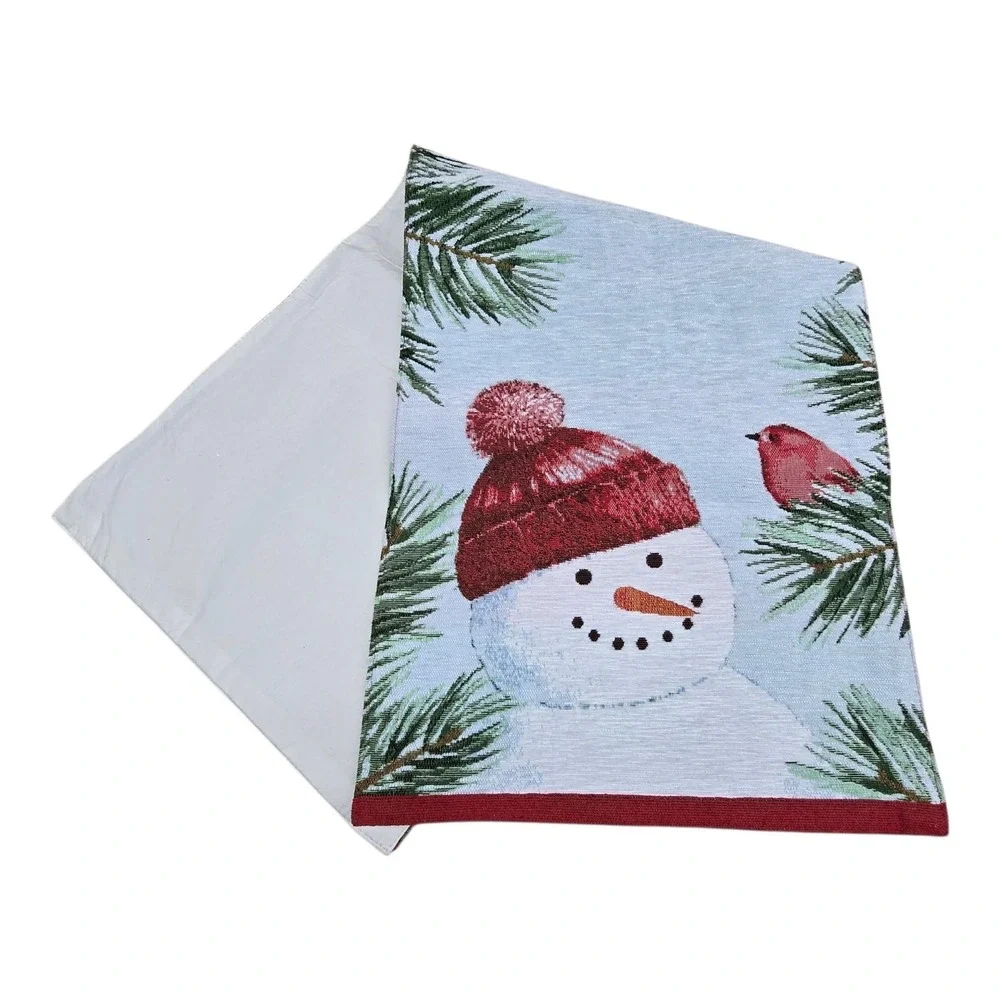 St Nicholas Square Tapestry Table Runner 13x35 Christmas Snowman Cardinal Bird
